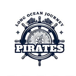 海洋方向盘图片_船舵和指南针的纹章图标海盗矢量