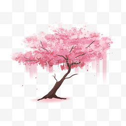 樱花树水彩花瓣飘落