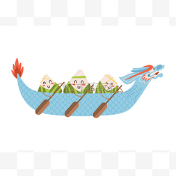 手绘小船元素图片_端午节饺子,手中拿着桨,坐著漂亮