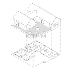 3d房子设计图片_带平面图的房屋投影白色背景平面