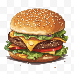 汉堡扁平插画手绘免抠元素