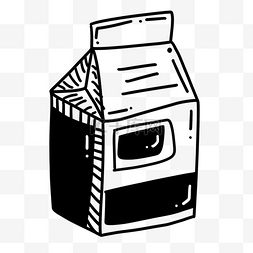 牛奶盒子卡通图片_创意黑白单色涂鸦牛奶盒子