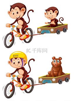 拖车卡通图片_猴子骑自行车拖车例证