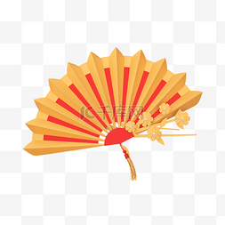 中式国风扇子图片_红色C4D立体新年国风扇子