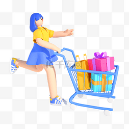 购物shopping图片_3d立体c4d购物电商促销购物车人物