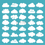 卡通云蓝天背景矢量图上的白色积云形状卡通云朵套装