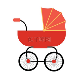 红色马车图片_平面设计中的经典婴儿车矢量。平