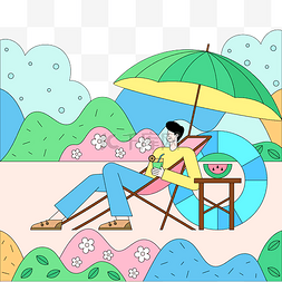 夏季男子躺椅喝饮品