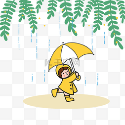 韩国孩子春雨下奔跑图