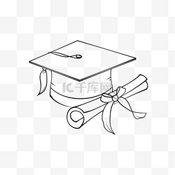 毕业签到板图片_线描学士帽毕业证书高考大学
