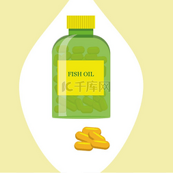 肠溶鱼油软胶囊图片_瓶子和胶囊中的鱼油。