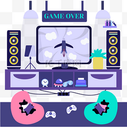 cad游戏室图片_紫色电视平面游戏室内房间插图