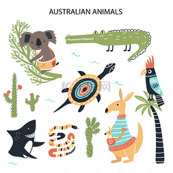 卡通可恶图片_一套可恶的卡通澳大利亚动物。可
