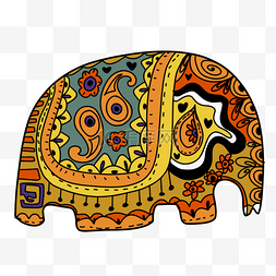 黄色侧面印度大象禅绕画象头神