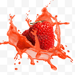 草莓奶芙图片_创意红色水果草莓果汁四溅夏天