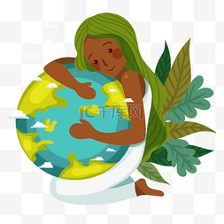 世界地球日卡通地球母亲拥抱地球