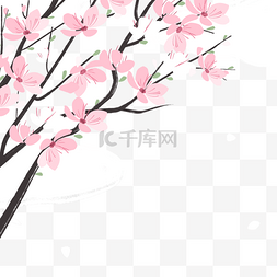 手绘春天旅游粉红色的桃花