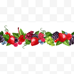 黑色红色B图片_与各种浆果的横向无缝背景。矢量