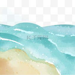 水彩海报插画图片_蓝色水彩海浪水彩边框