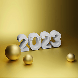 白色2023图片_2023年画有黄金白色插图的日期的3D