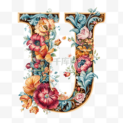 字母风格图片_洛可可风格鲜花环绕字母系列字母