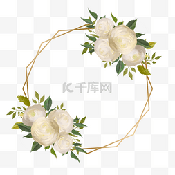 金线花卉图片_白玫瑰金线边框水彩婚礼创意