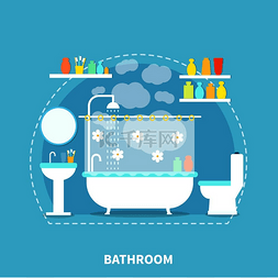 背景装饰矢量图图片_浴室内部概念浴室内部概念蓝色背