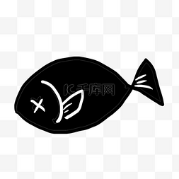 手绘可爱小鱼图片_手绘黑色小鱼创意黑白单色涂鸦