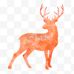 水彩晕染叠加动物麋鹿橙色
