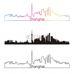 上海手绘图片_上海的天际线直线型，彩虹
