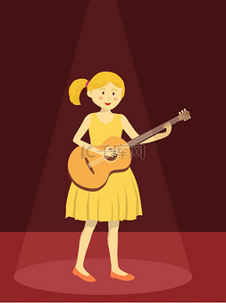 舞台吉他图片_在红色的聚光灯下女孩弹吉他
