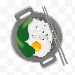 鸡蛋拌米饭图片_鸡蛋拌饭青菜美食插画