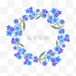 勿忘我花环图片_水彩勿忘我花卉花环边框