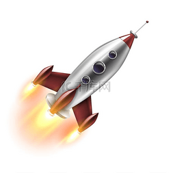 圆形的火焰图片_孤立的真实火箭在白色背景上飞行