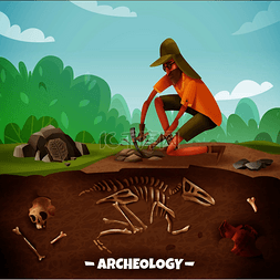 恐龙骨骼素材图片_考古学背景与文本和考古学家特征