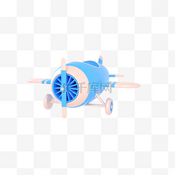 C4D立体漂浮飞机蓝粉色小直升机飞