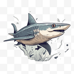 海洋动物插画图片_卡通手绘海洋动物大白鲨