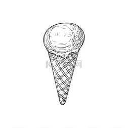 矢量奶油甜筒图片_在华夫饼蛋筒中绘制冰淇淋孤立甜