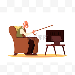 卡通看电视图片_老年人和夫妻坐在沙发或扶手椅上