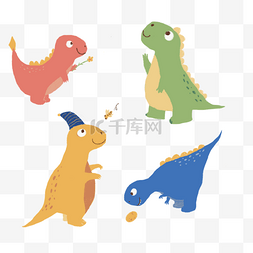 四只可爱风格的恐龙