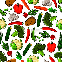 蔬菜无缝背景带有矢量图案图标的