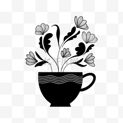 咖啡杯半圆花艺黑白涂鸦
