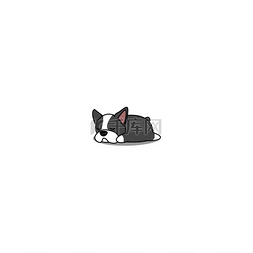 猎犬手绘图片_可爱的伯斯顿猎犬睡梦中卡通片，