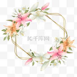 婚礼大理石背景图片_婚礼金框水彩花卉花朵植物框架