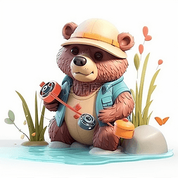 鱼竿卡通图片_拿着鱼竿钓鱼的小熊