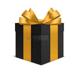 黄金角图片_有金弓黑色礼物的箱子。