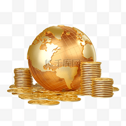 金币图片_3D金融金币地球全球