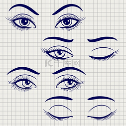 矢量的女性图片_笔雌性睁开和闭上眼睛圆珠笔手绘