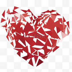 几何多边形低聚碎片分离红色爱心