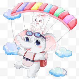 卡通小白兔可爱图片_小象宝宝跳伞卡通水彩画